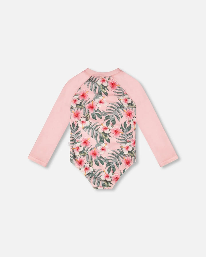 Deux Par Deux Long Sleeve Rashguard - Pink Hibiscus