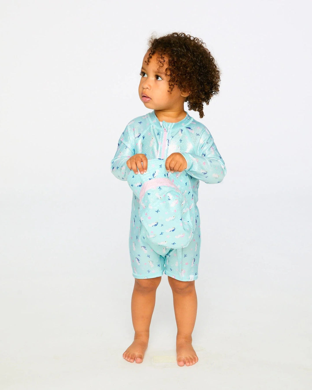 Deux Par Deux Long Sleeve One-Piece Rashgaurd - Blue Seahorse