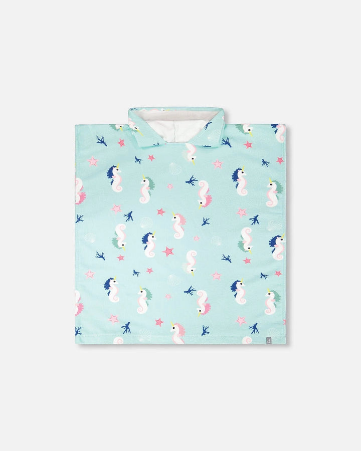 Deux Par Deux Hooded Beach Towel - Blue Seahorse