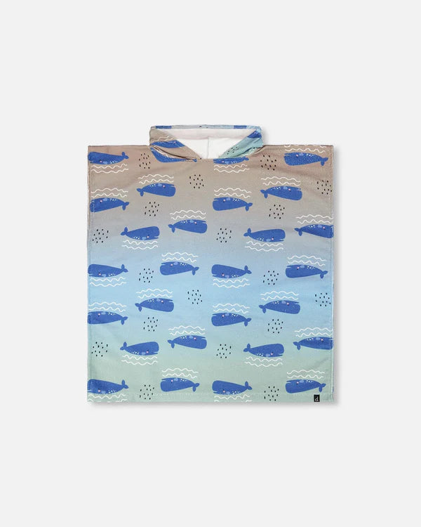 Deux Par Deux Hooded Beach Towel - Gradient Whales