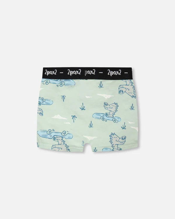 Deux Par Deux Organic Cotton Boxer Shorts - Printed Green Crocodile