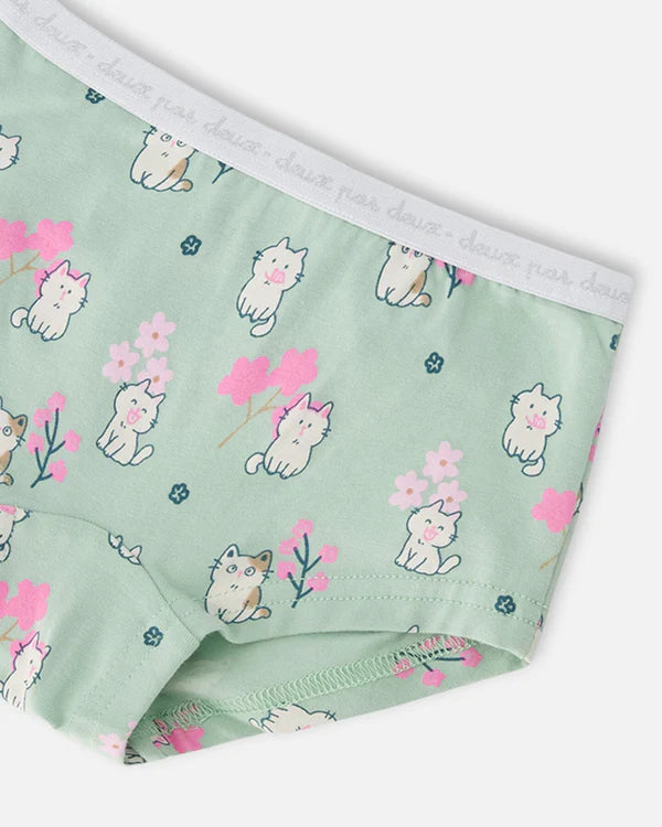 Deux Par Deux 3 Pack Boyshort Panty - Printed Kittens