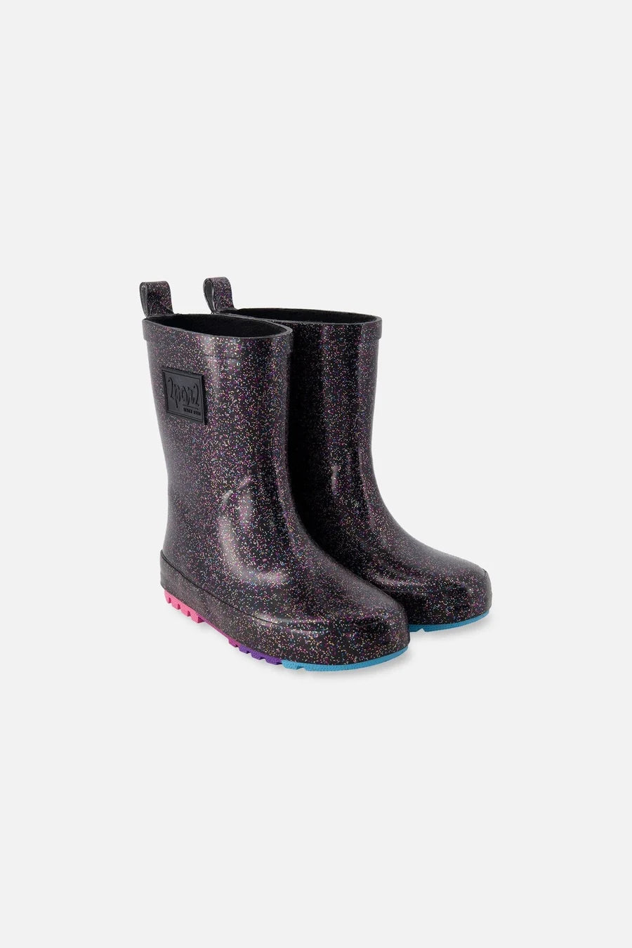 Deux Par Deux Rain Boots Natural Rubber - Black Glitter