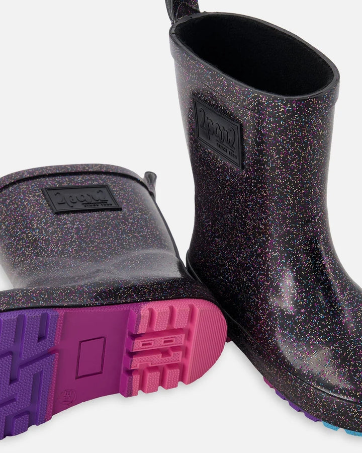 Deux Par Deux Rain Boots Natural Rubber - Black Glitter