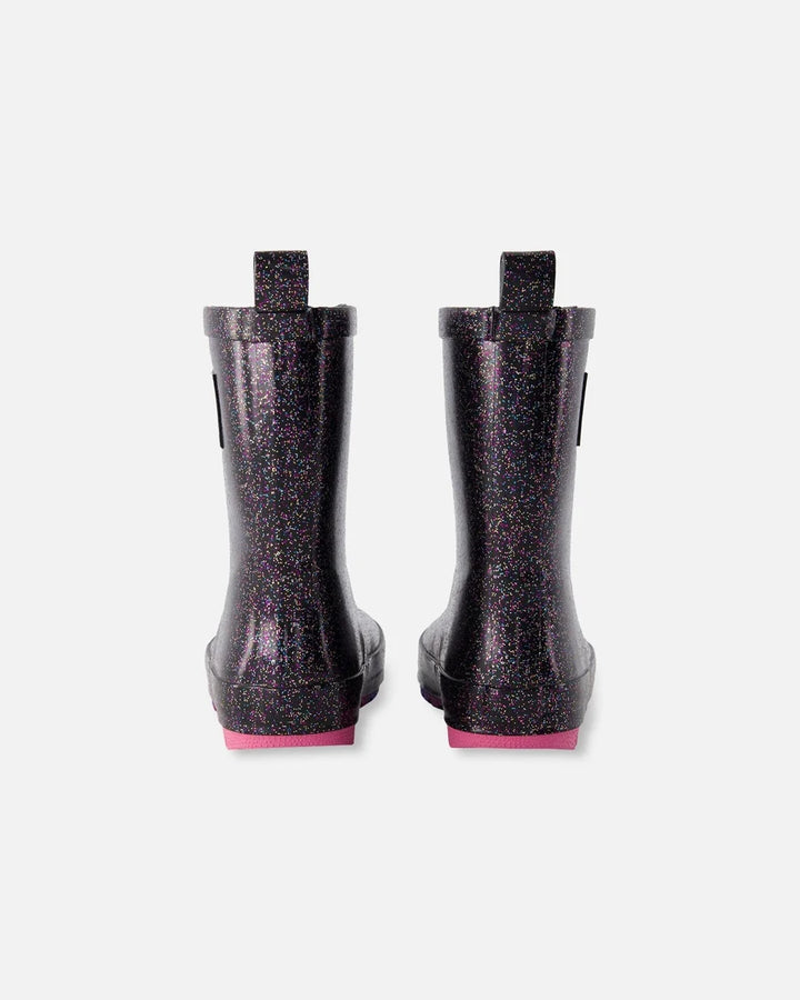 Deux Par Deux Rain Boots Natural Rubber - Black Glitter