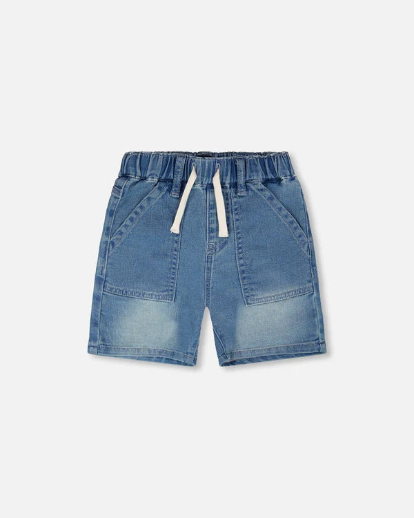 Deux Par Deux French Terry Denim Shorts - Light Blue Denim