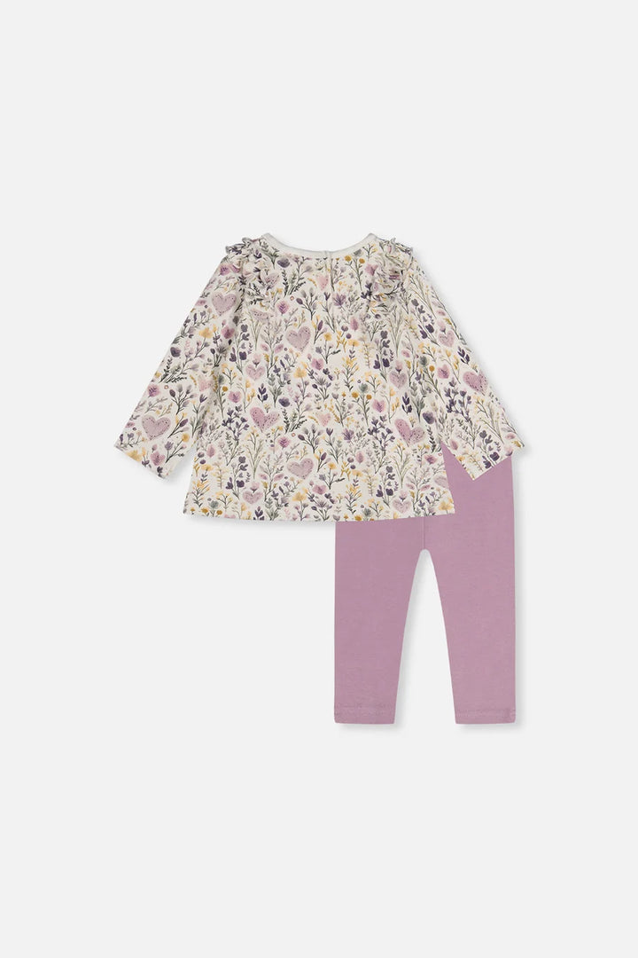 Deux Par Deux Organic Cotton Pant &amp; Top Set - Printed Flower Hearts