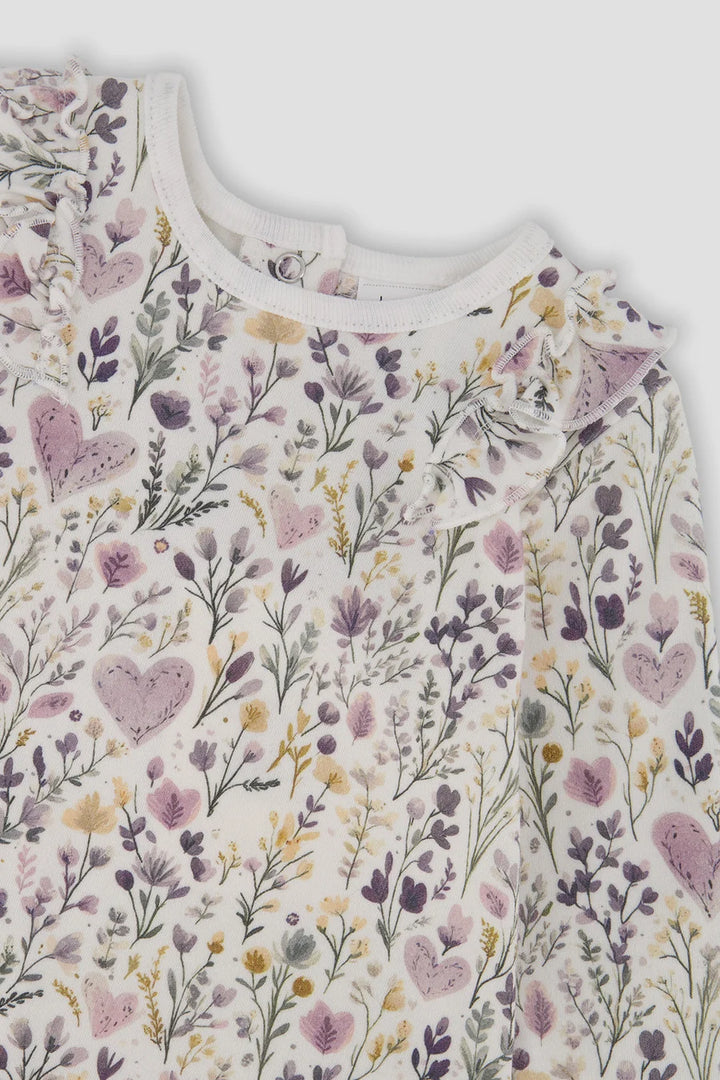 Deux Par Deux Organic Cotton Pant &amp; Top Set - Printed Flower Hearts