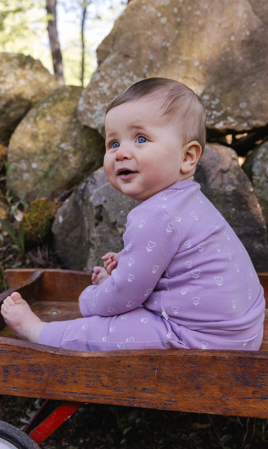 Deux Par Deux Organic Cotton Onsie - Printed Heart Flowers