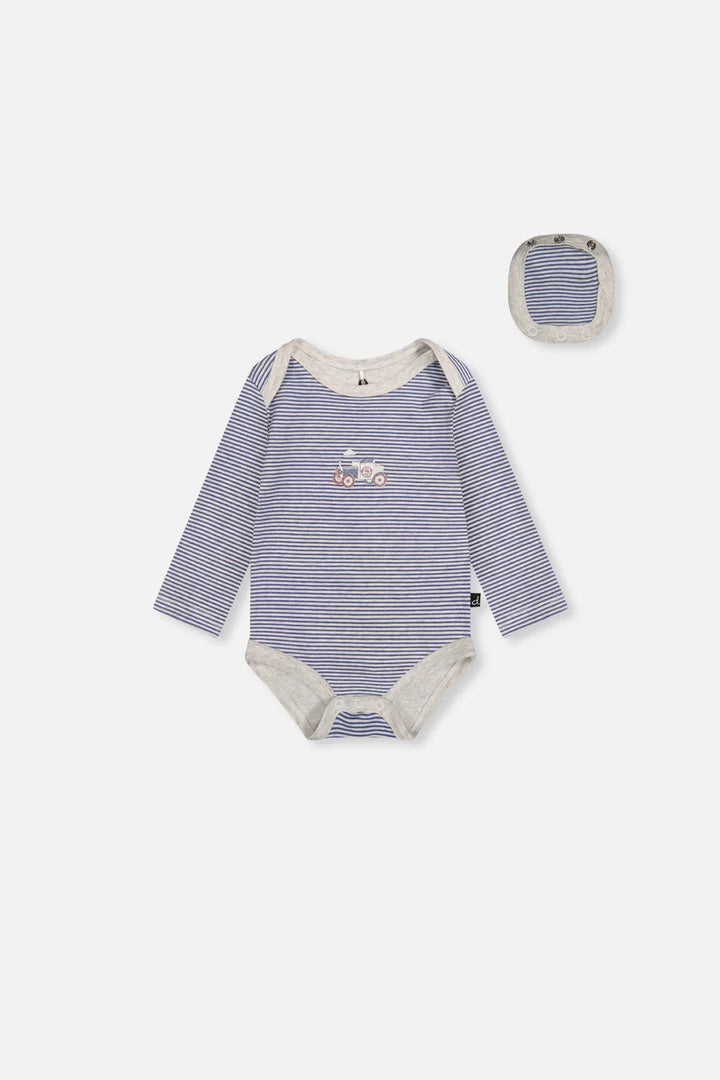 Deux Par Deux Orgnic Cotton Onesie - Printed Blue Stripe