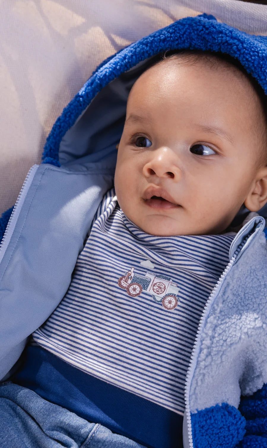 Deux Par Deux Orgnic Cotton Onesie - Printed Blue Stripe