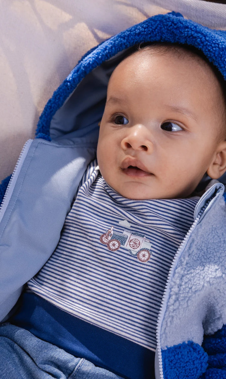 Deux Par Deux Orgnic Cotton Onesie - Printed Blue Stripe