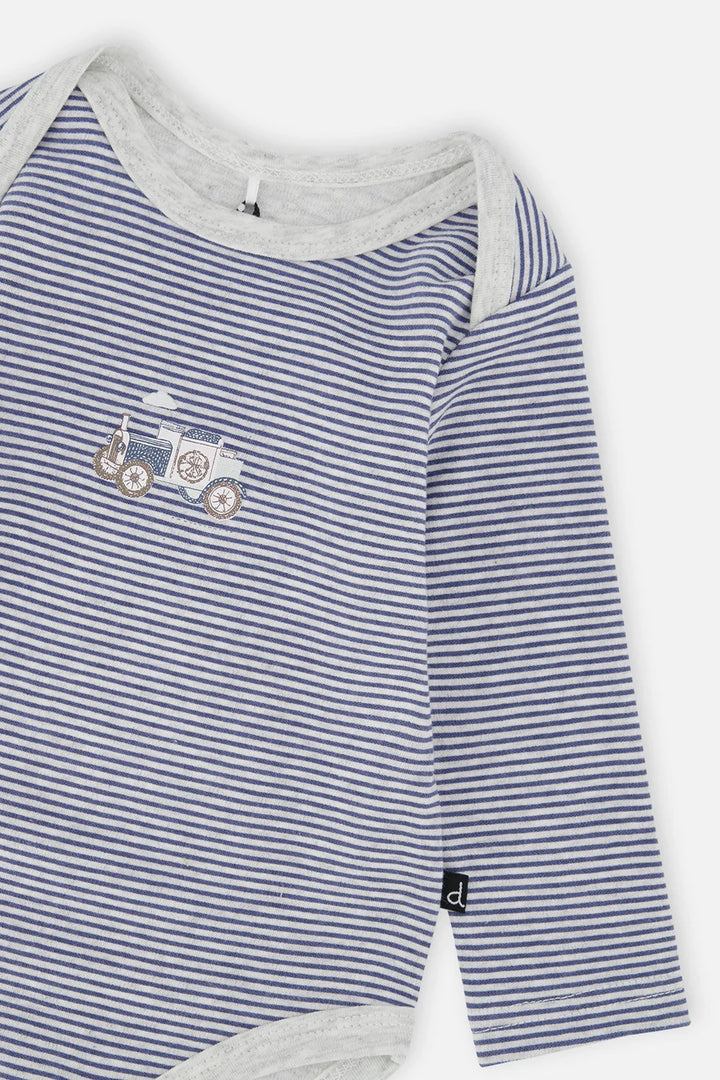 Deux Par Deux Orgnic Cotton Onesie - Printed Blue Stripe