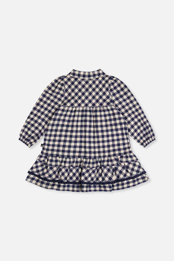 Deux Par Deux Shirt Dress with Frills - Navy and White Gingham