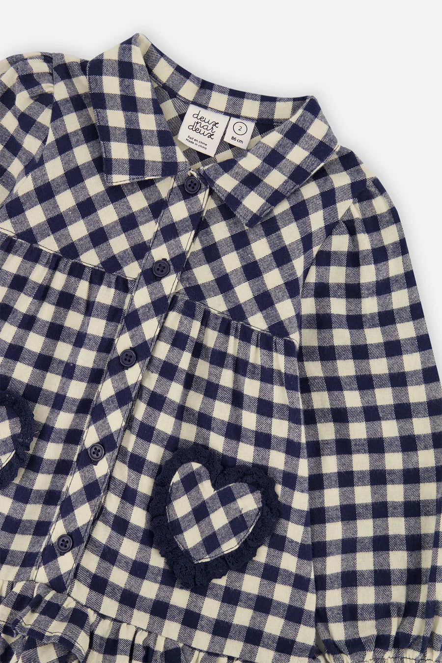 Deux Par Deux Shirt Dress with Frills - Navy and White Gingham