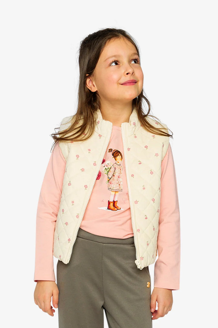 Deux Par Deux Corduroy Puffy Vest - Prairie Flower