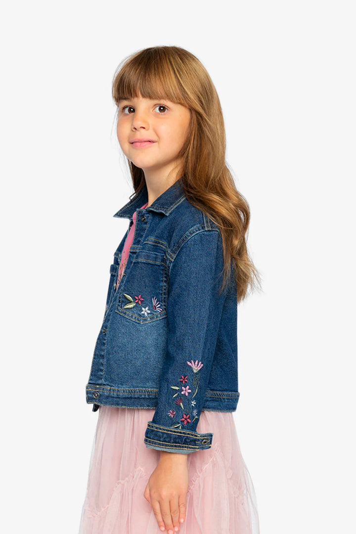 Deux Par Deux Denim Jacket with Flower Embroidery - Light Blue
