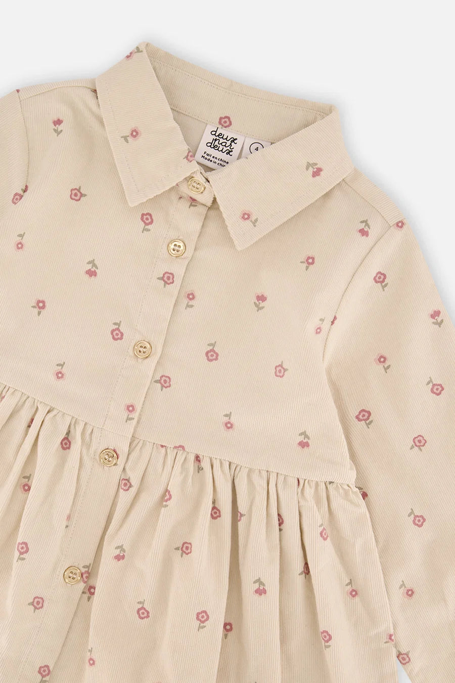 Deux Par Deux Corduroy Shirt Dress - Beige Floral