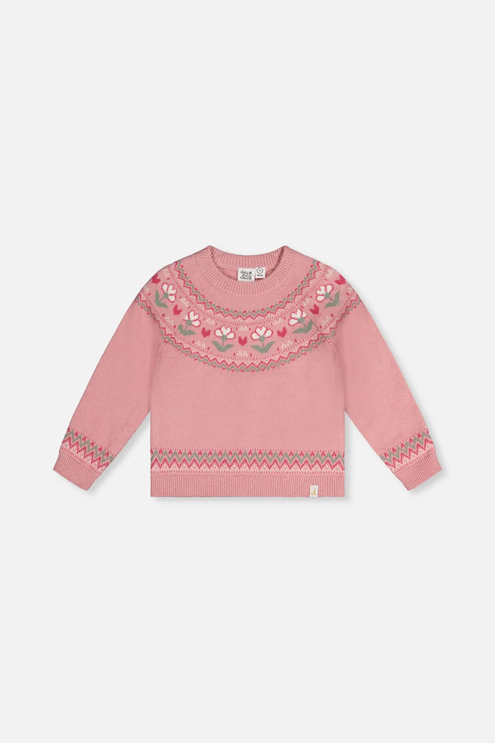 Deux Par Deux Sweater with Flower Jacquard - Pale Dusty Rose