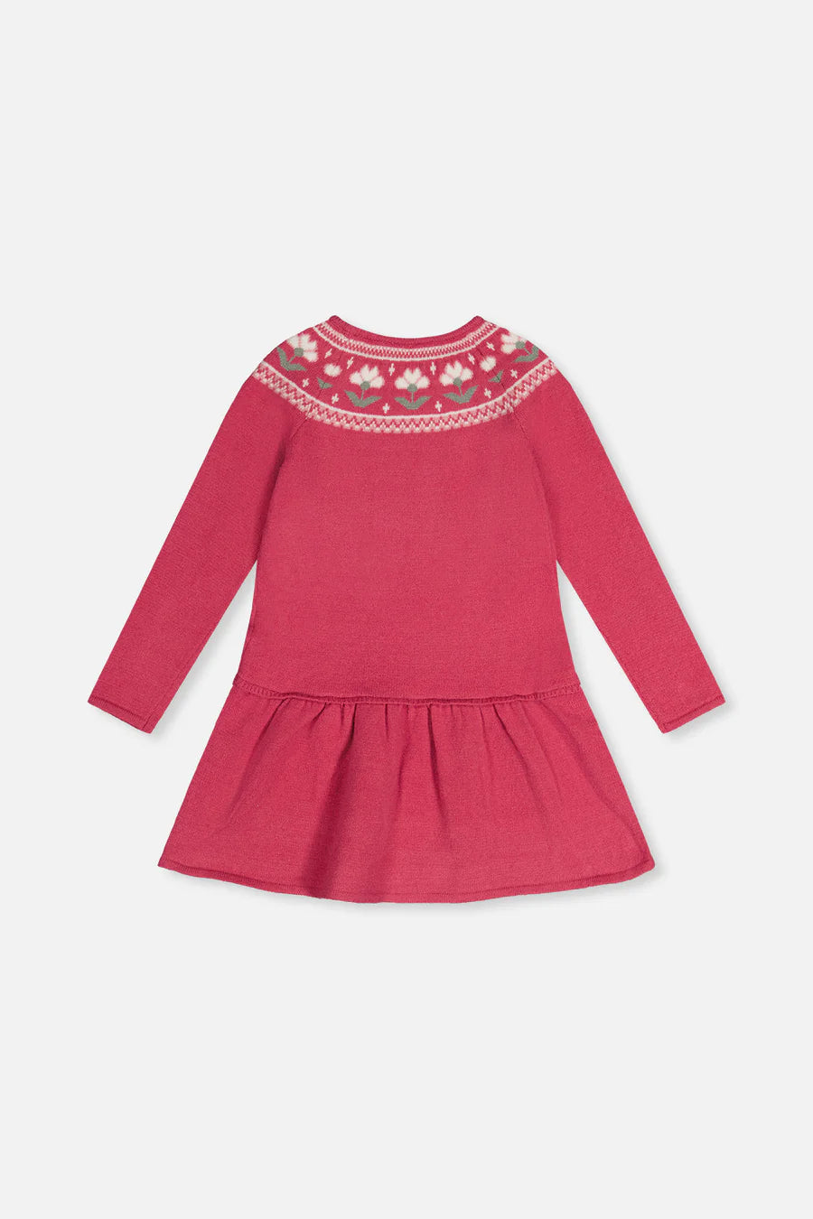 Deux Par Deux Knitted Dress with Flower Jacquard - Raspberry Pink