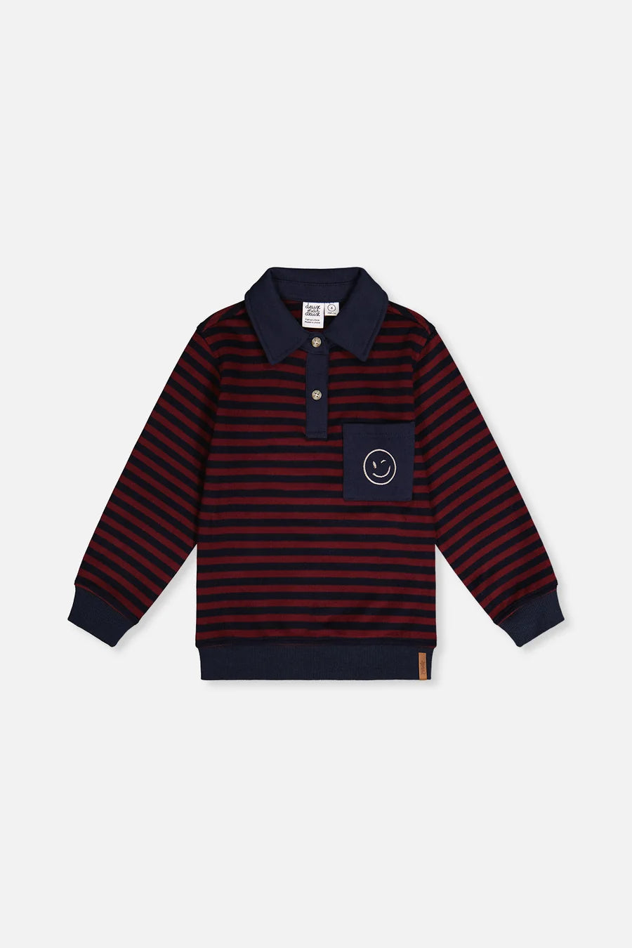 Deux Par Deux Brushed Jersey Top - Navy and Burgandy Stripes
