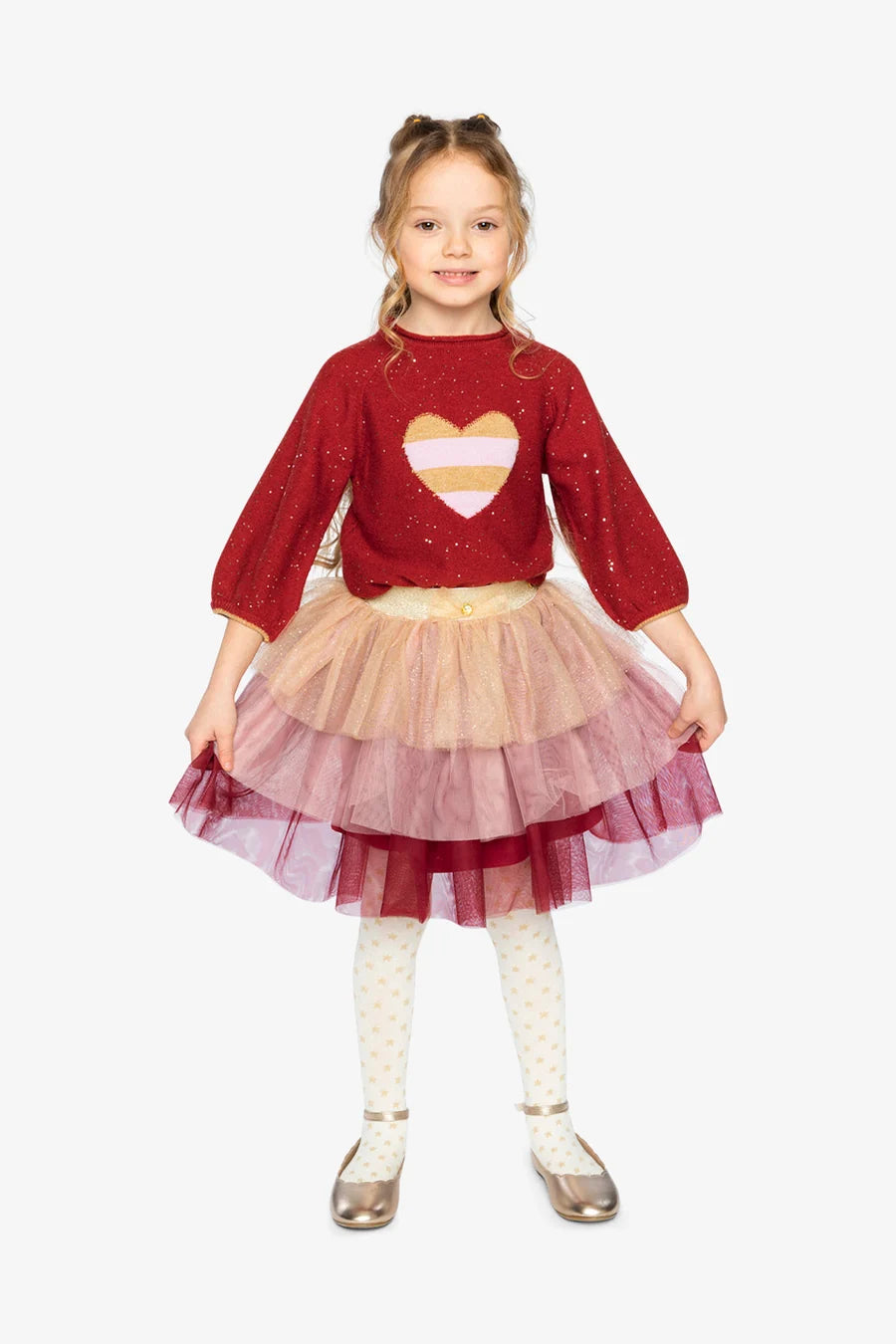 Deux Par Deux Multi-Layer Glittering Mesh Skirt - Multicolor/Jester Red