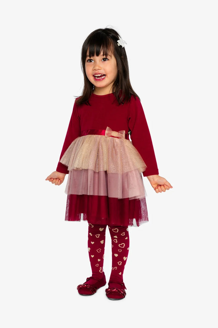 Deux Par Deux Bi-Material Dress with Glittering Skirt - Jester Red
