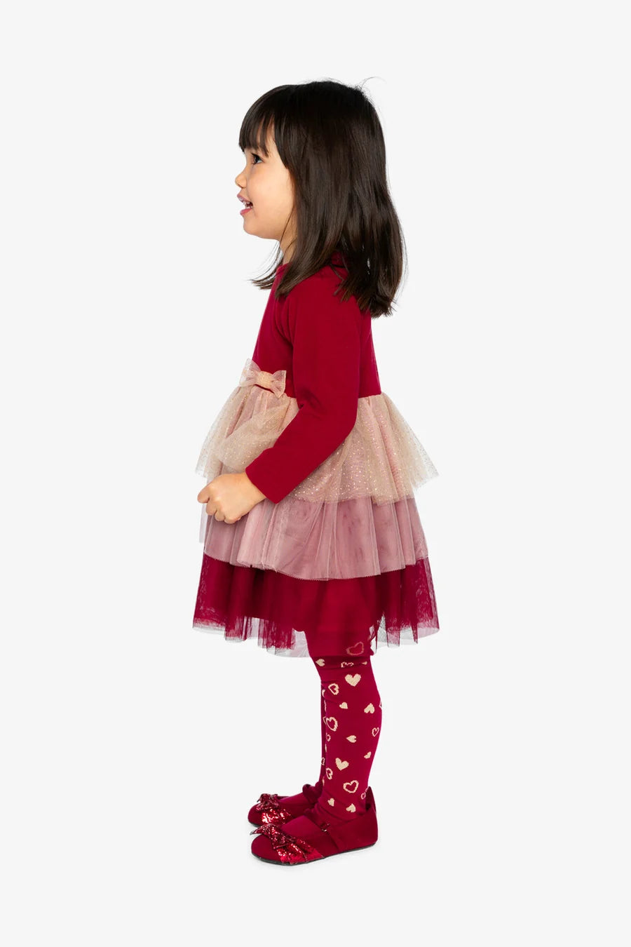 Deux Par Deux Bi-Material Dress with Glittering Skirt - Jester Red