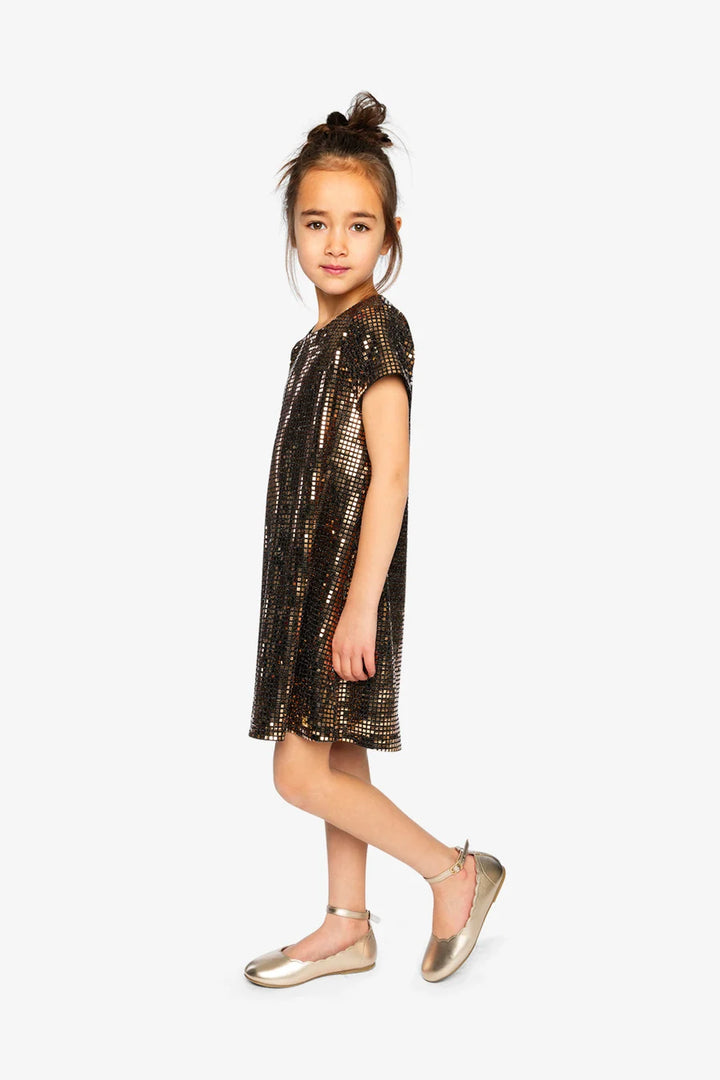Deux Par Deux Short Sleeve A-Line Dress - Nougat/Beige