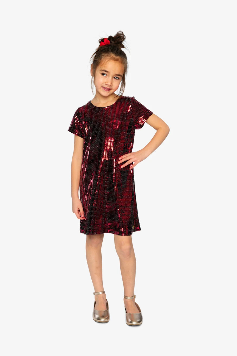 Deux Par Deux Short Sleeve A-Line Dress - Jester Red
