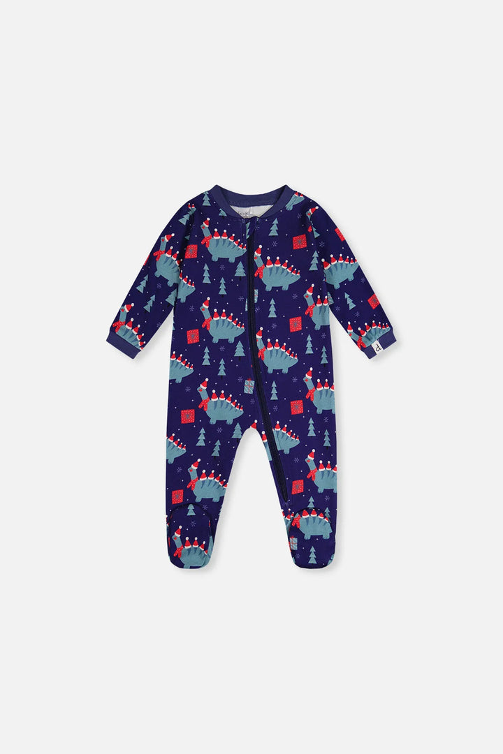 Deux Par Deux Organic Cotton One Piece Footed Pajama - Printed Christmas Dinos