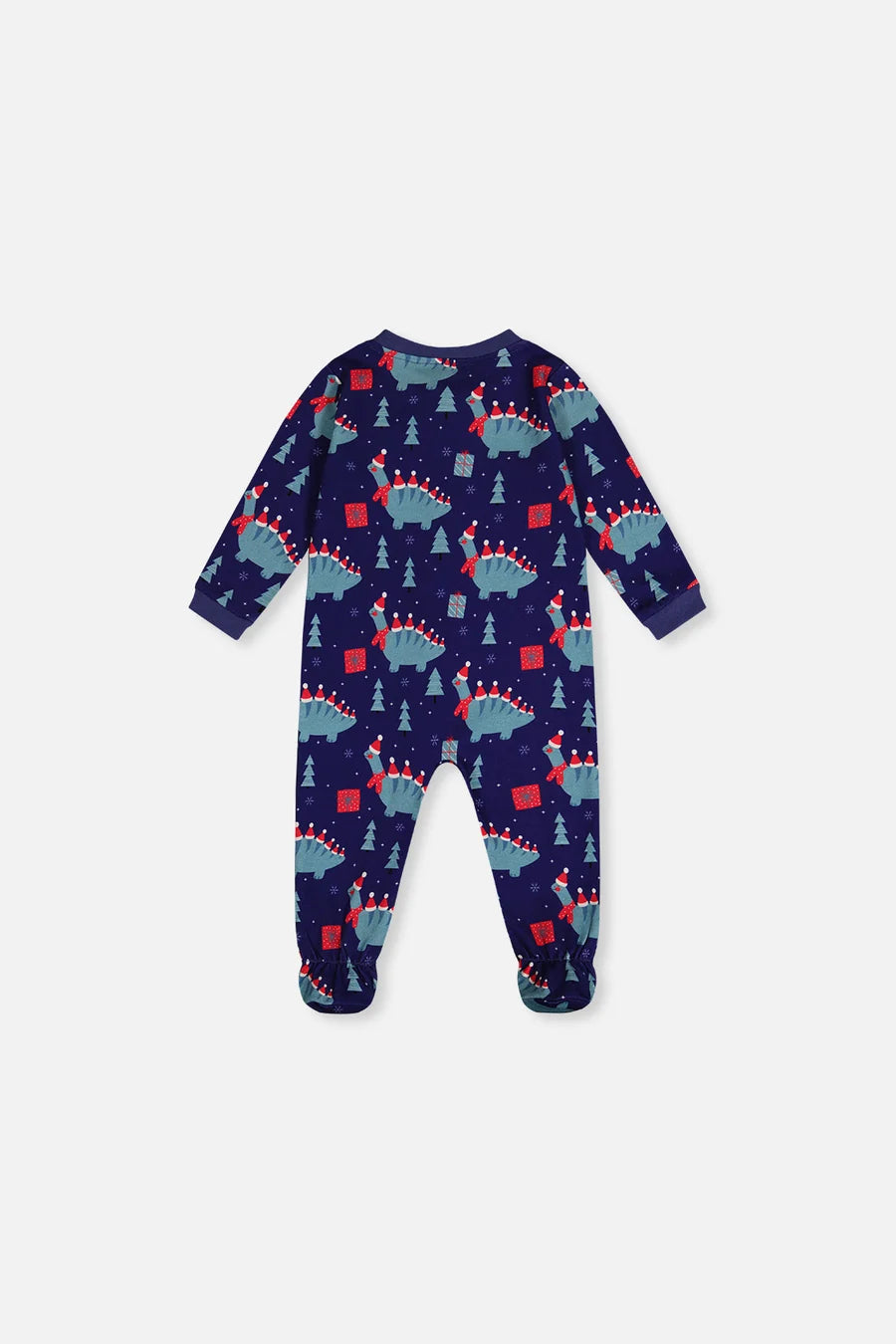Deux Par Deux Organic Cotton One Piece Footed Pajama - Printed Christmas Dinos