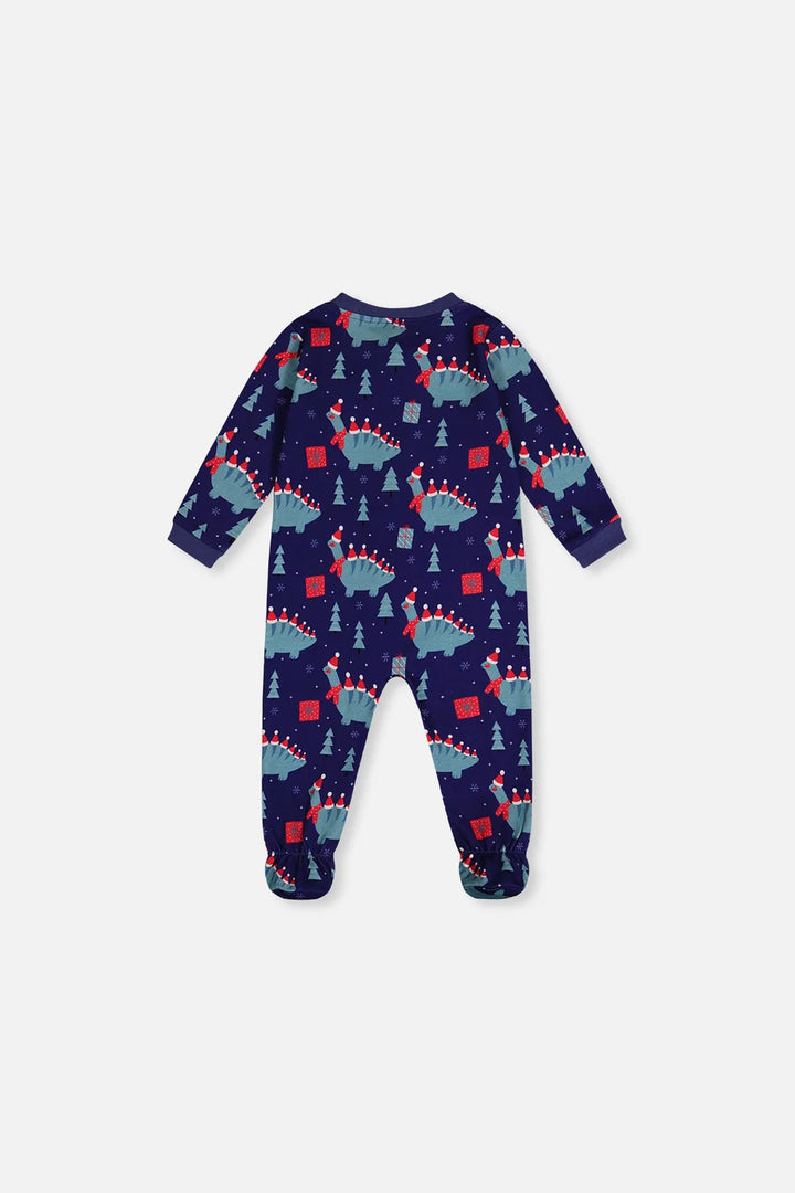 Deux Par Deux Organic Cotton One Piece Footed Pajama - Printed Christmas Dinos