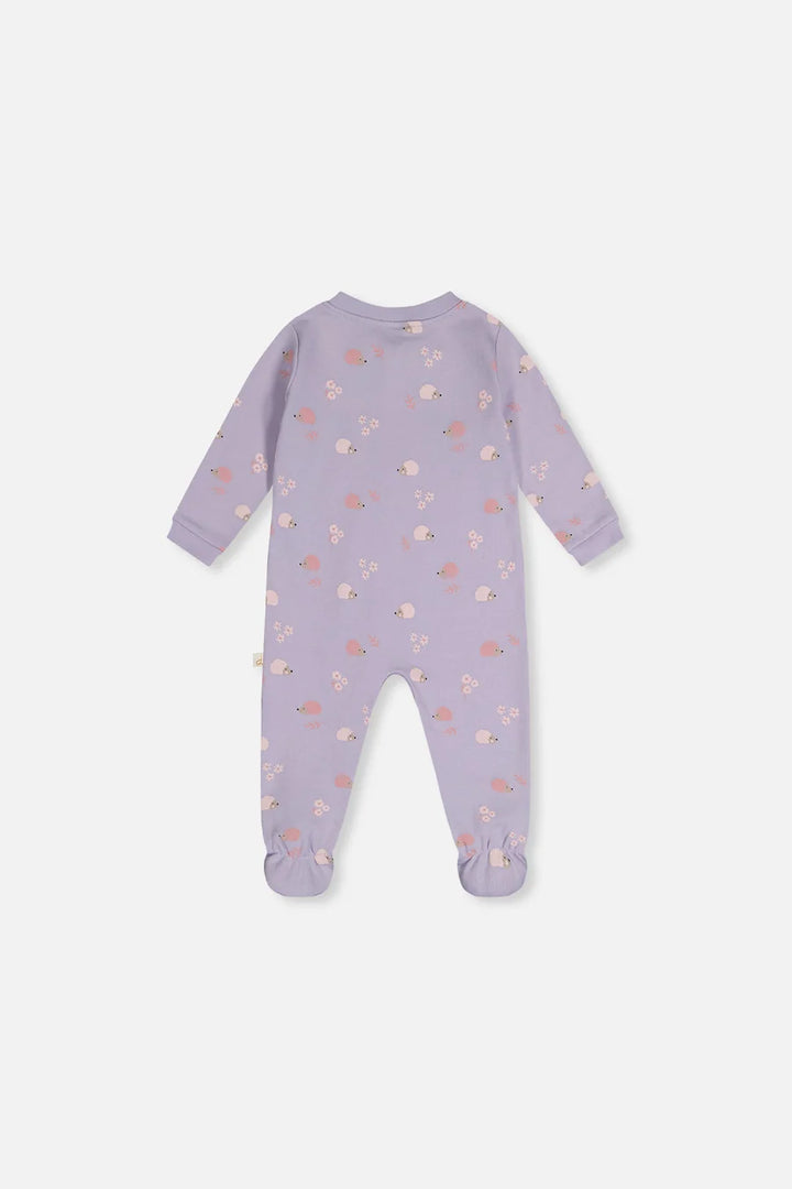 Deux Par Deux Organic Cotton One Piece Footed Pajama - Printed Purple Hedgehog