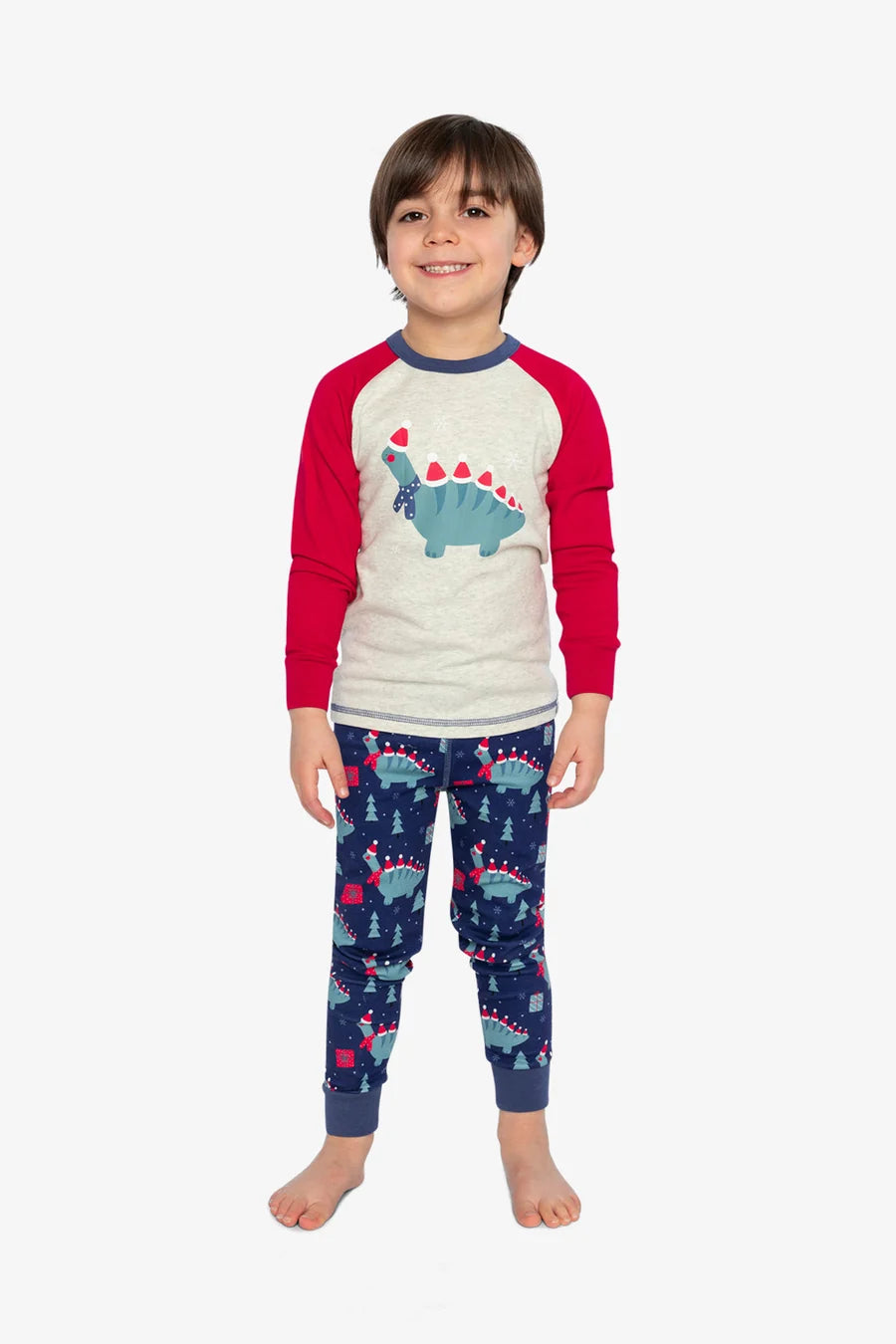 Deux Par Deux Organic Cotton Two Piece Pajama Set - Printed Christmas Dinos