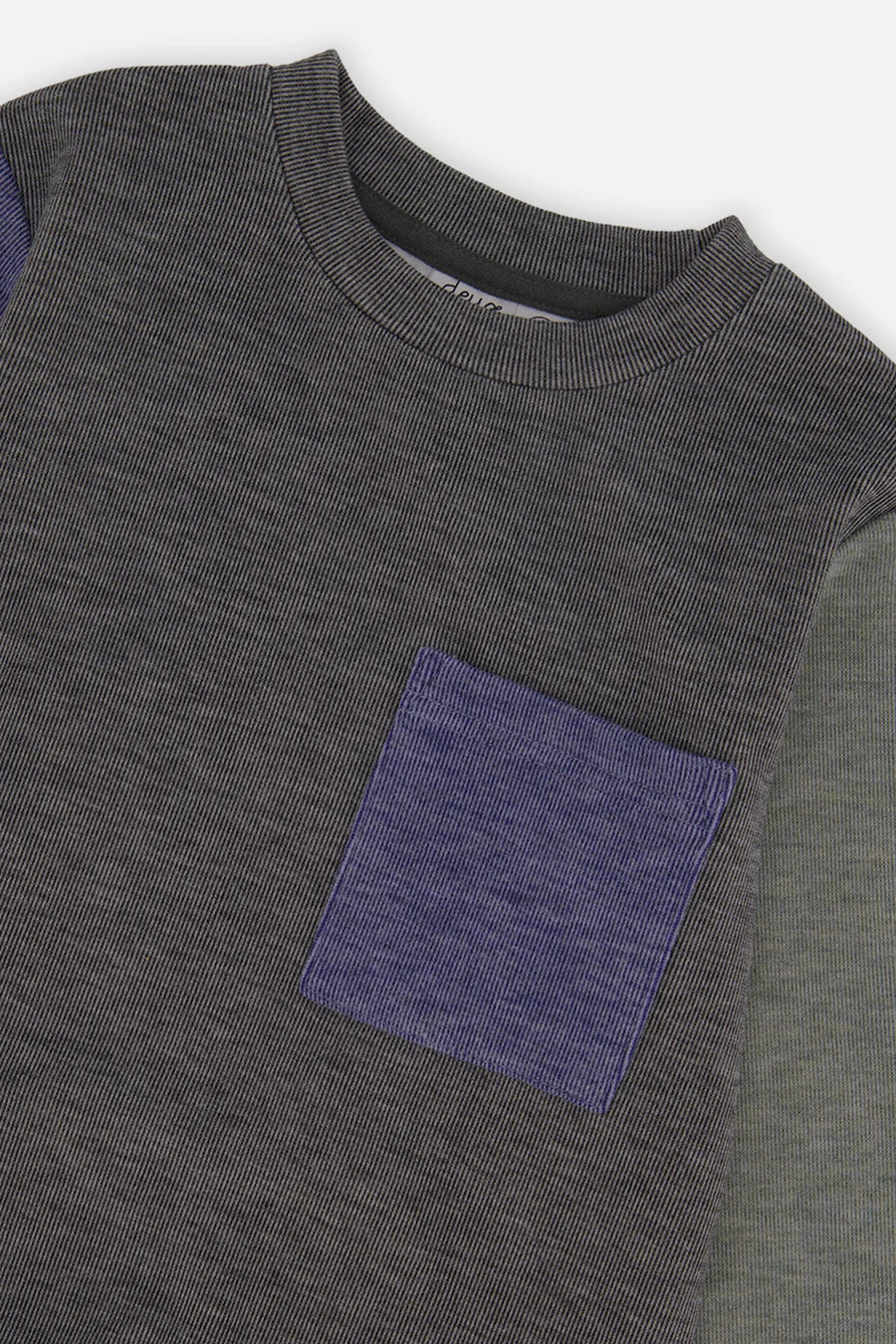 Deux Par Deux Colorblock Brushed Jersey Top with Chest Pocket - Beluga
