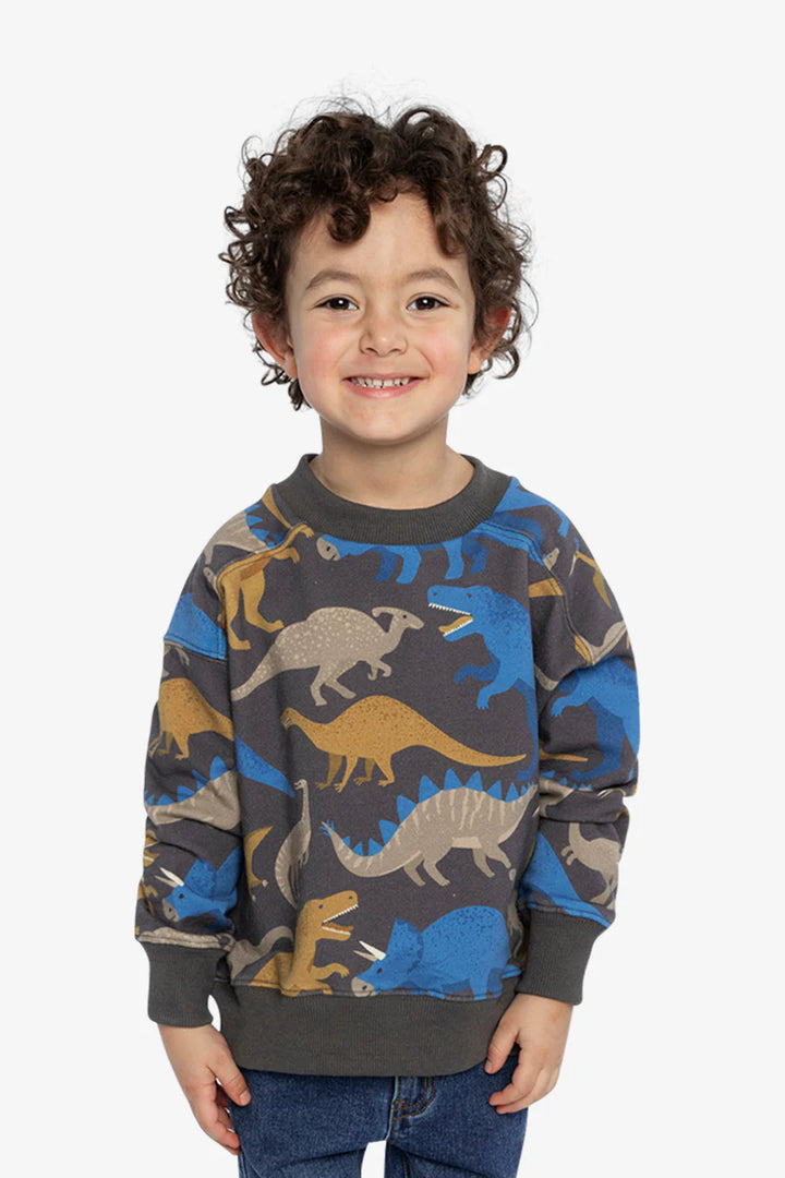 Deux Par Deux Fleece Sweatshirt Grey Dinosaur Print