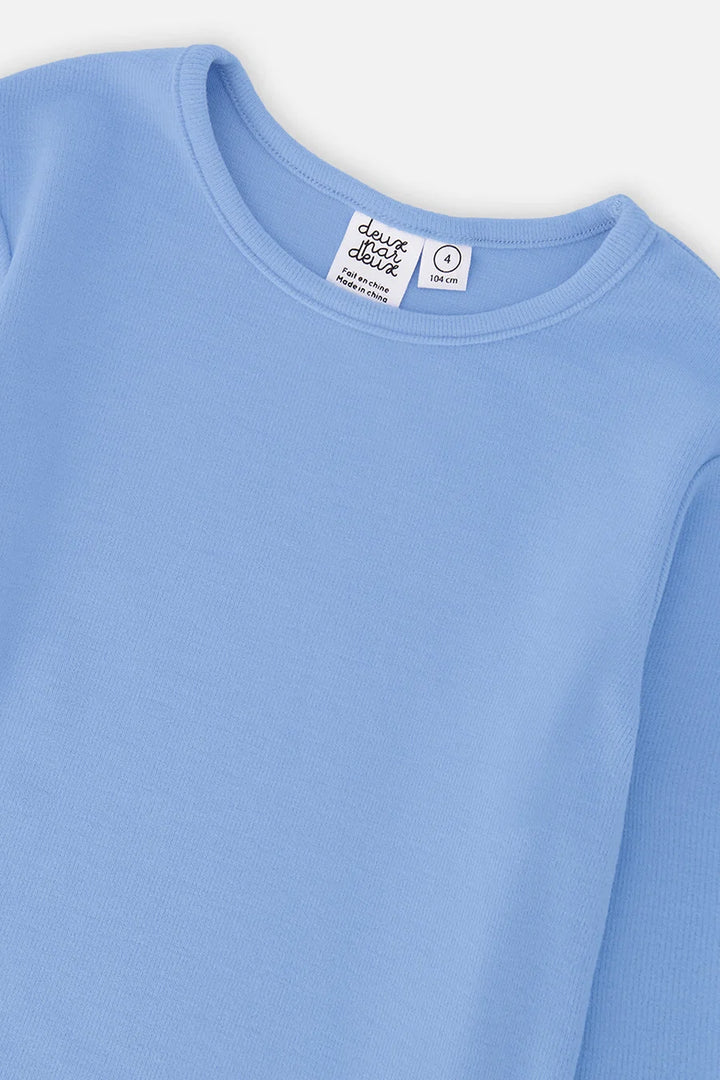Deux Par Deux Brushed Ribbed Crew Neck - Pale Ble/Blue Bell