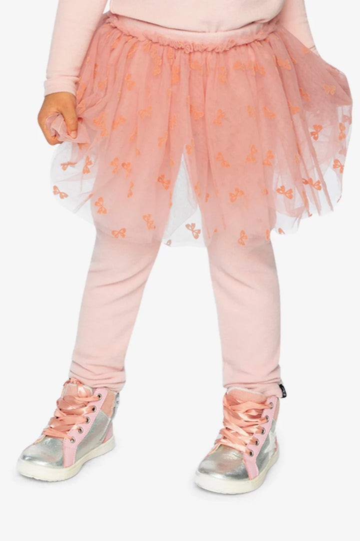 Deux Par Deux Leggings with Intergrated Tulle Skirt - Silver Pink