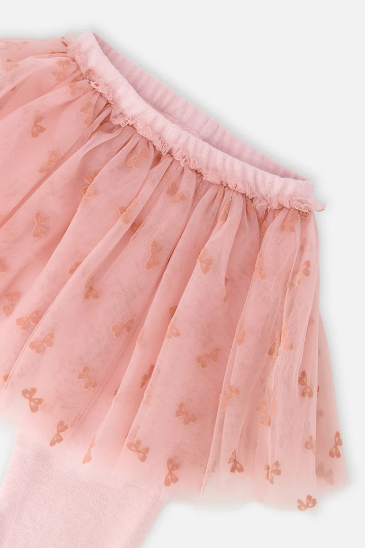 Deux Par Deux Leggings with Intergrated Tulle Skirt - Silver Pink