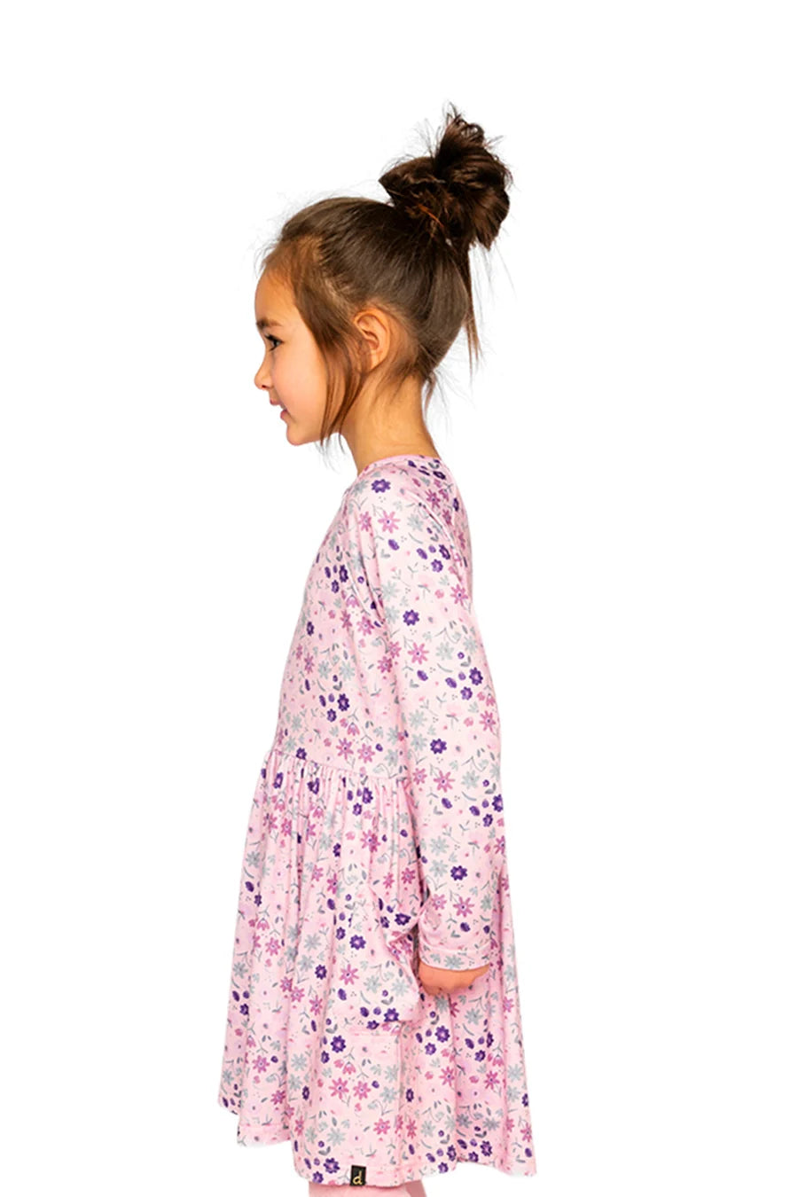 Deux Par Deux Long Sleeve Dress - Rose Printed Daisies