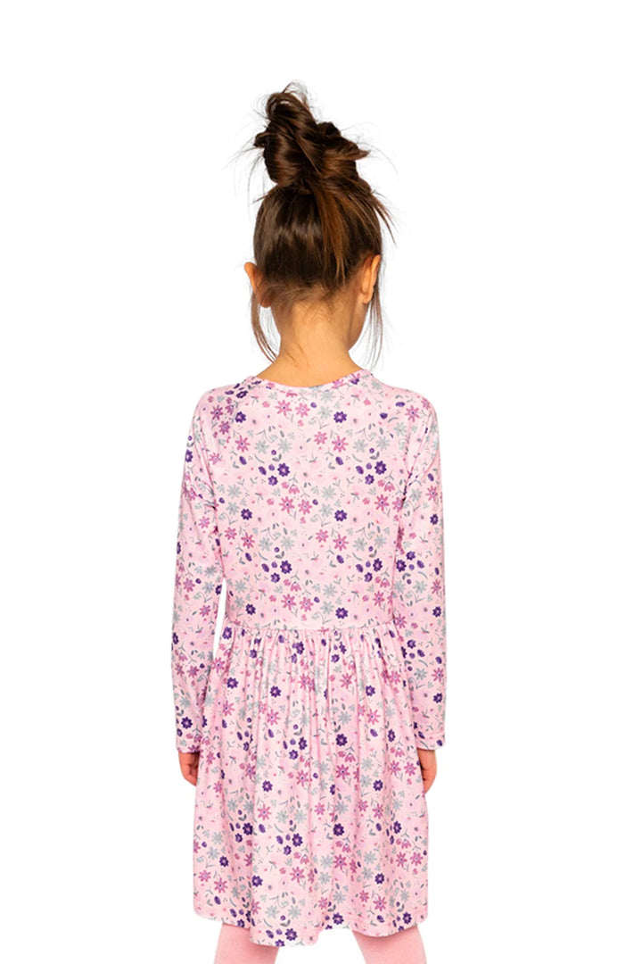 Deux Par Deux Long Sleeve Dress - Rose Printed Daisies