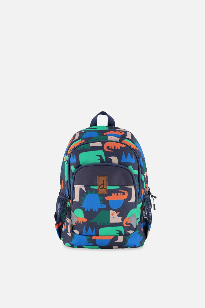 Deux Par Deux Little Kids Backpack - Navy Dinosaur Print