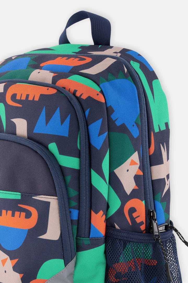 Deux Par Deux Little Kids Backpack - Navy Dinosaur Print