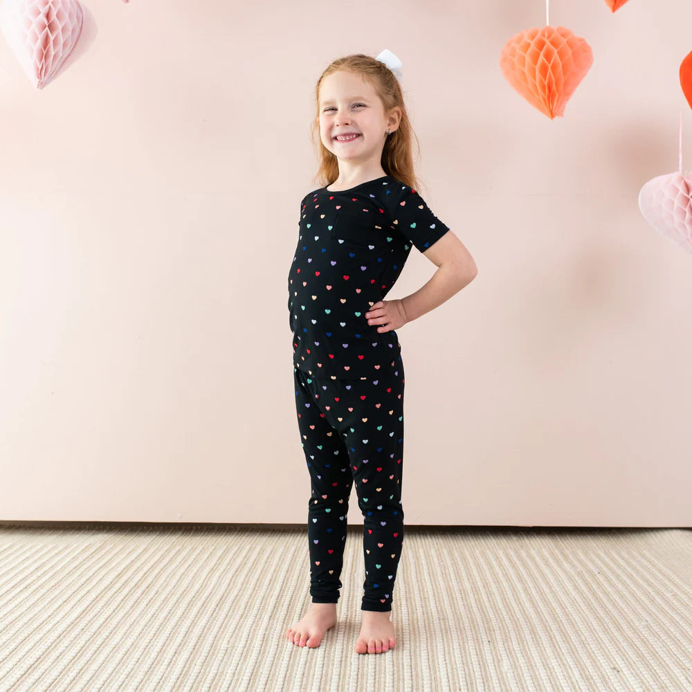 Kyte Baby Short Sleeve with Pants Pajamas - Midnight Rainbow Heart Kyte Baby Short Sleeve with Pants Pajamas - Midnight Rainbow Heart