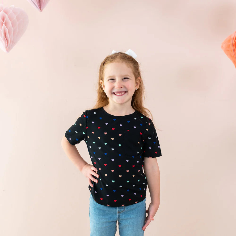 Kyte Baby Short Sleeve Unisex Toddler Tee - Midnight Rainbow Heart Kyte Baby Short Sleeve Unisex Toddler Tee - Midnight Rainbow Heart