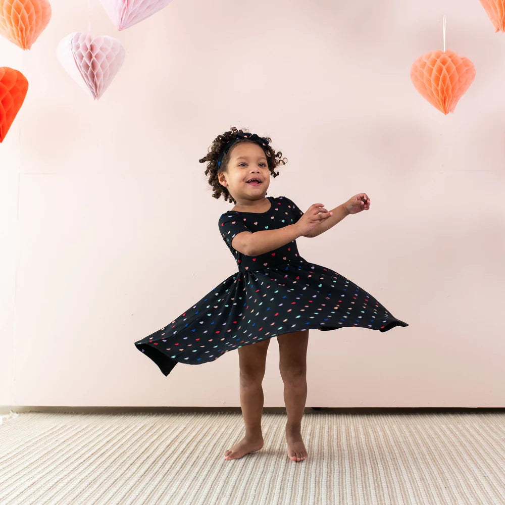 Kyte Baby Short Sleeve Twirl Dress - Midnight Rainbow Heart Kyte Baby Short Sleeve Twirl Dress - Midnight Rainbow Heart