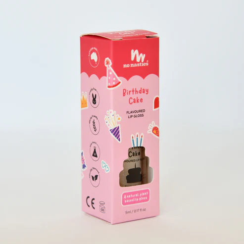 No Nasties Natural Lip Gloss - Birthday Cake - Shimmery Clear