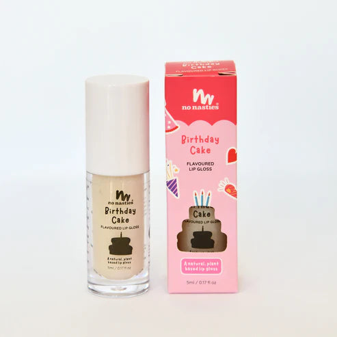 No Nasties Natural Lip Gloss - Birthday Cake - Shimmery Clear