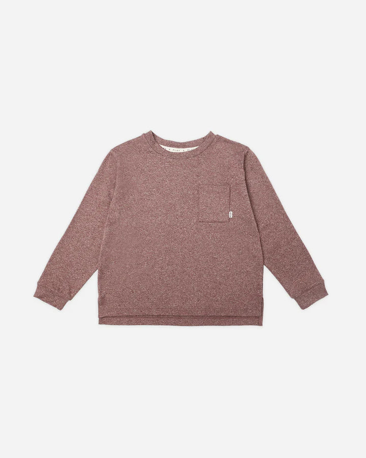 Rylee &amp; Cru Long Sleeve Pocket Tee - Heathered Burgundy
